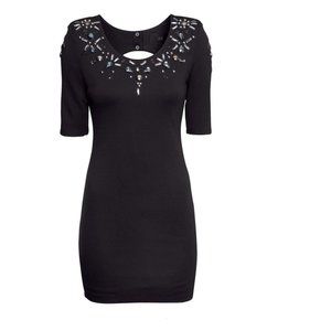 H&M rhinestone sparkle party jeweled dress bodycon glitter NYE LBD Size 6